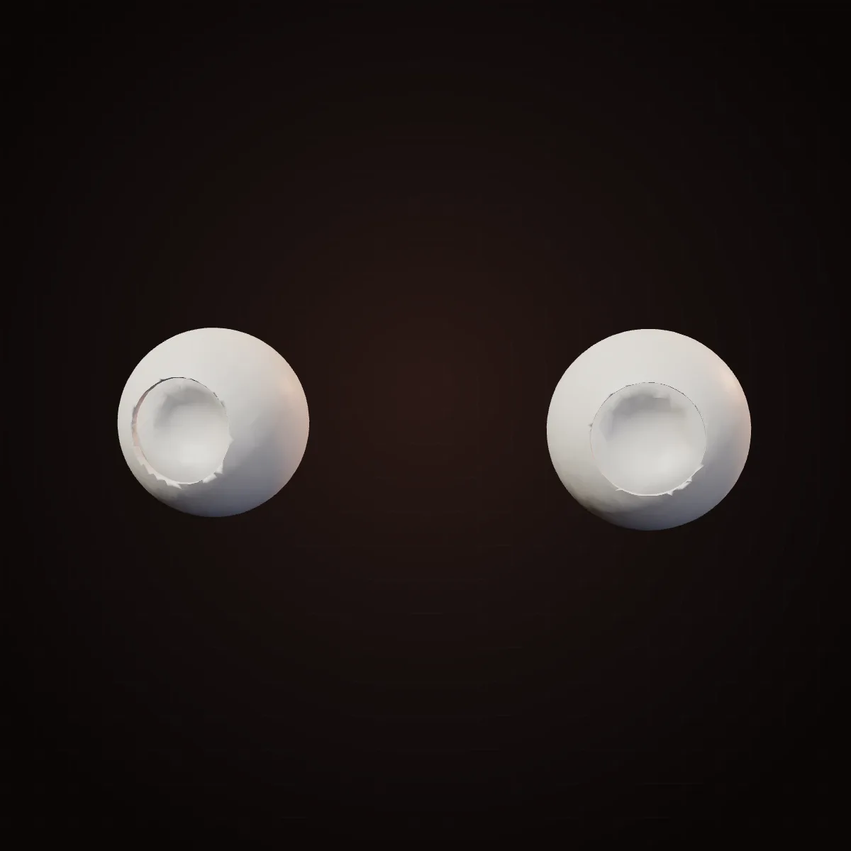 3D model of the two human eyeballs showing the sclera and cornea