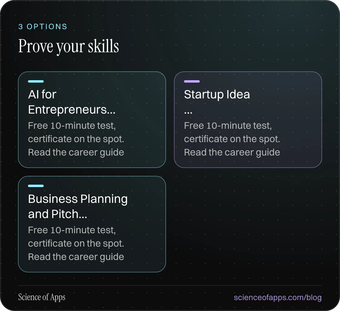 Prove your skills: AI for Entrepreneurs…; Startup Idea …; Business Planning and Pitch….