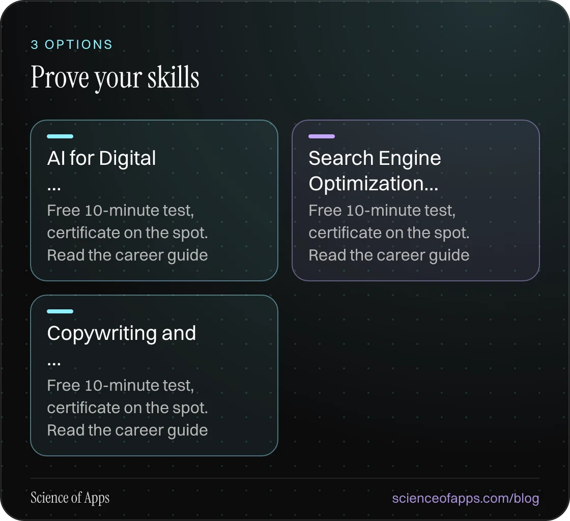 Prove your skills: AI for Digital …; Search Engine Optimization…; Copywriting and ….