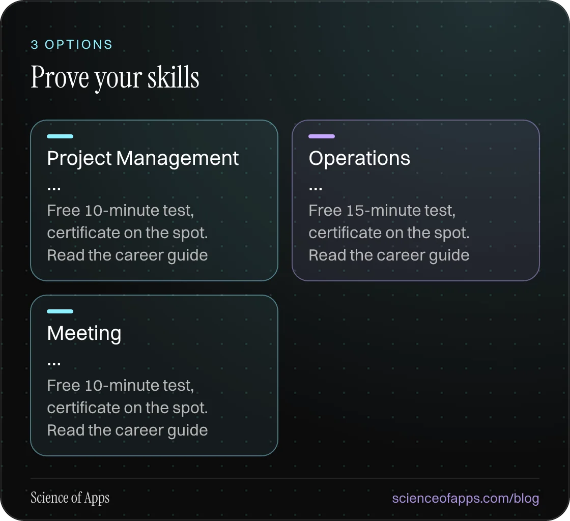 Prove your skills: Project Management …; Operations …; Meeting ….