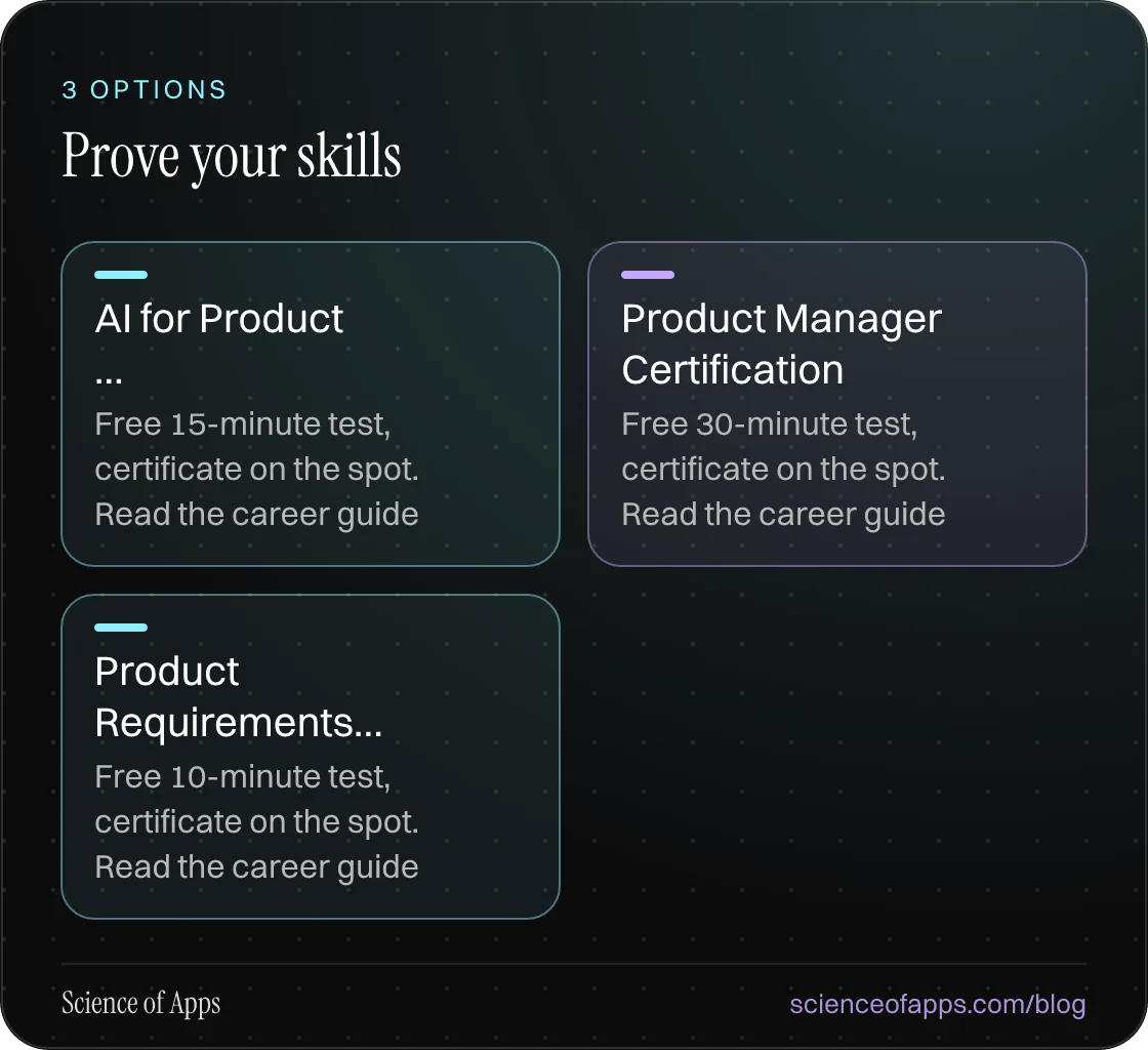Prove your skills: AI for Product …; Product Manager Certification; Product Requirements….