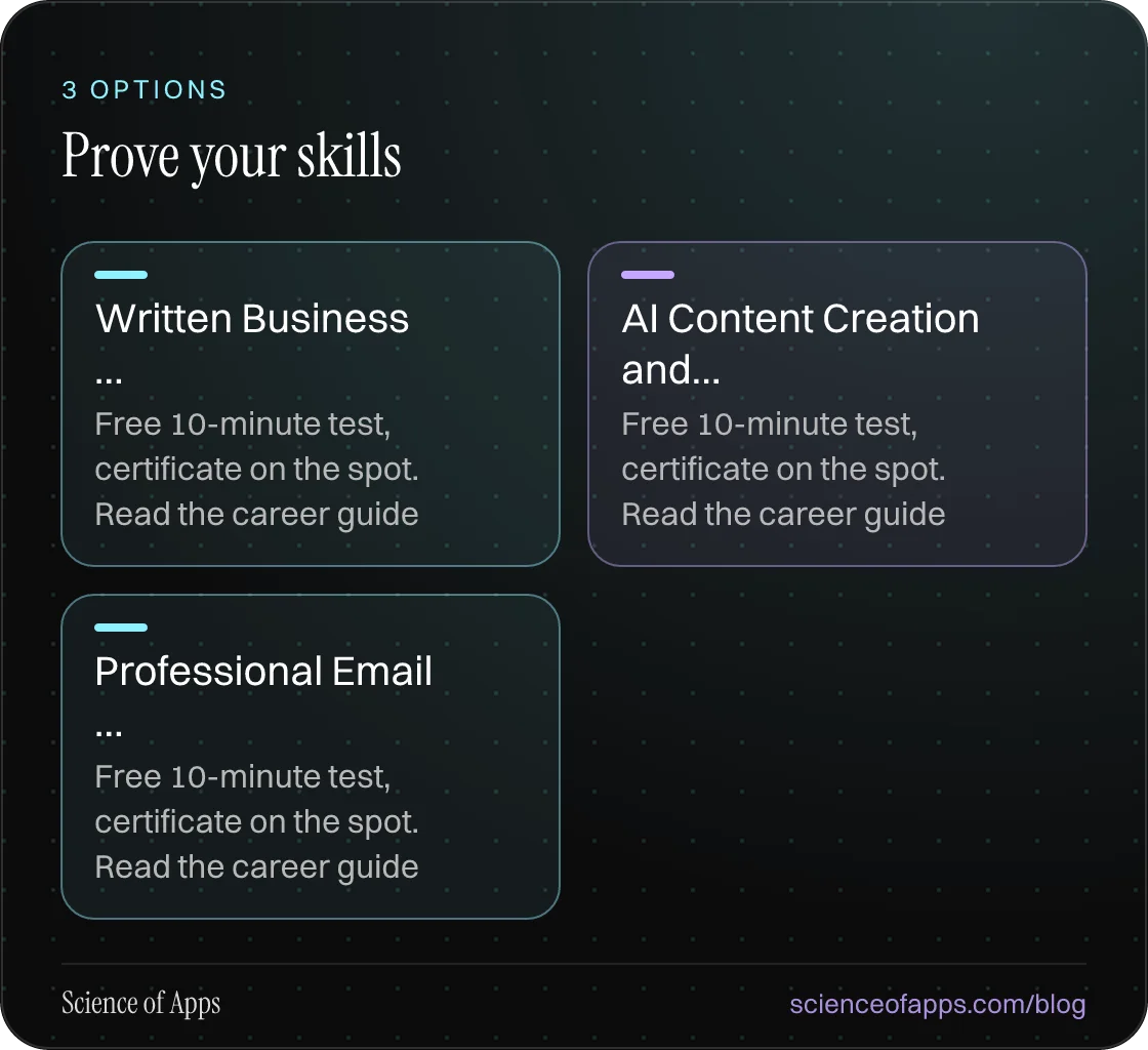 Prove your skills: Written Business …; AI Content Creation and…; Professional Email ….