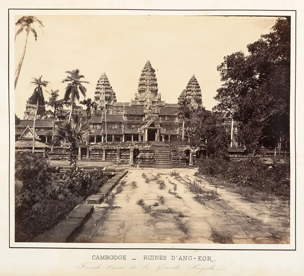 The west façade of Angkor Wat photographed by Émile Gsell in 1866, one of the first photographs of the temple.