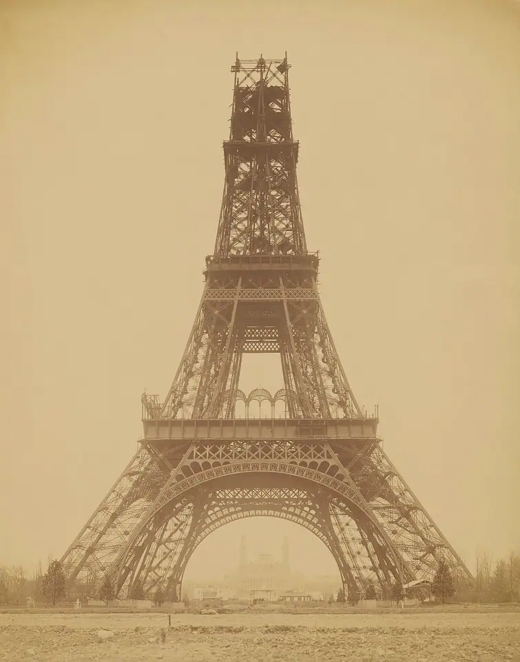 The tower under construction, photographed by Louis-Émile Durandelle on 23 November 1888.