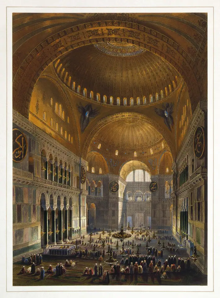 The nave as recorded by Gaspare Fossati after his 1847–1849 restoration, lithograph by Louis Haghe, 1852.