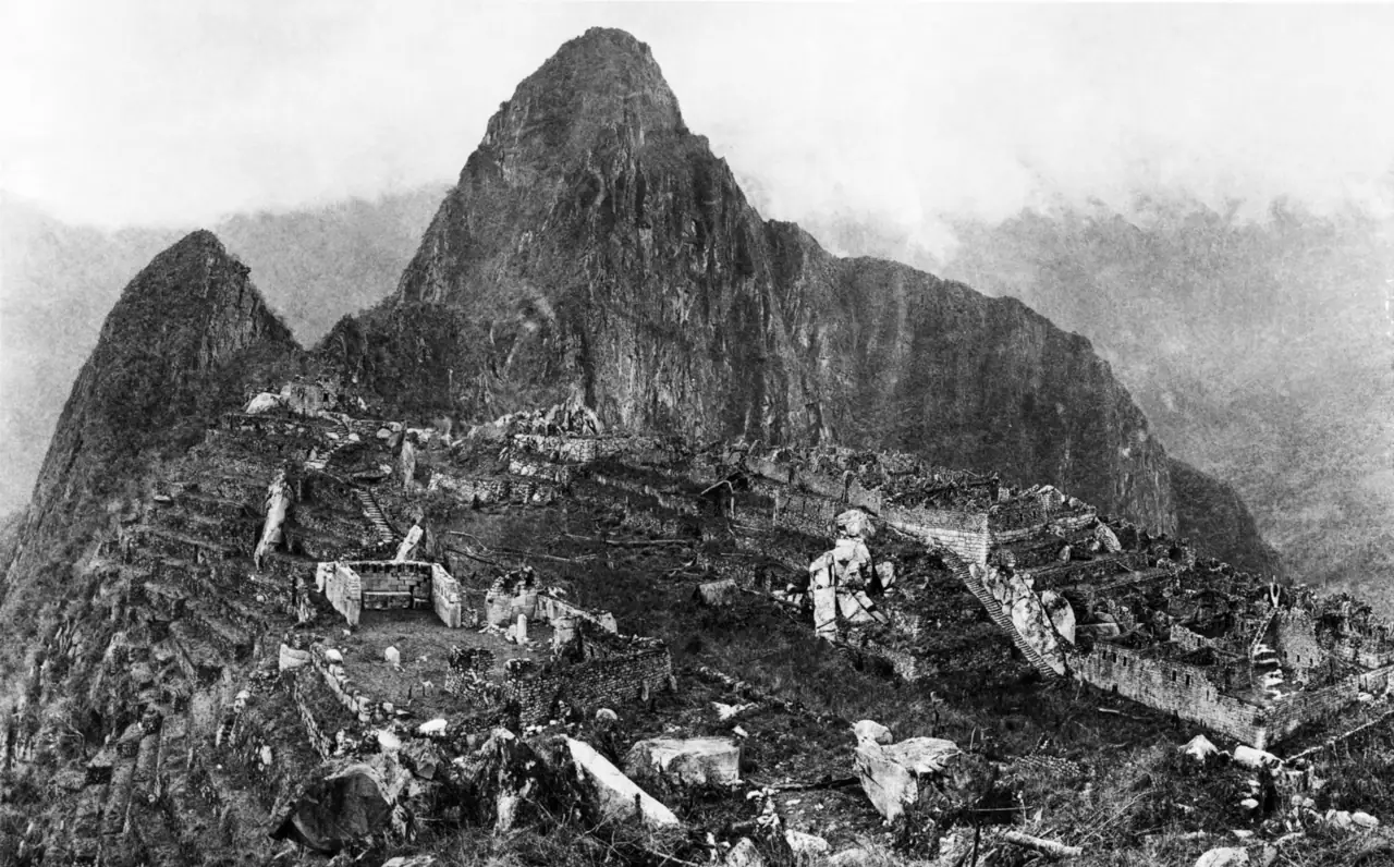 Machu Picchu photographed by Hiram Bingham in 1912, during clearing.