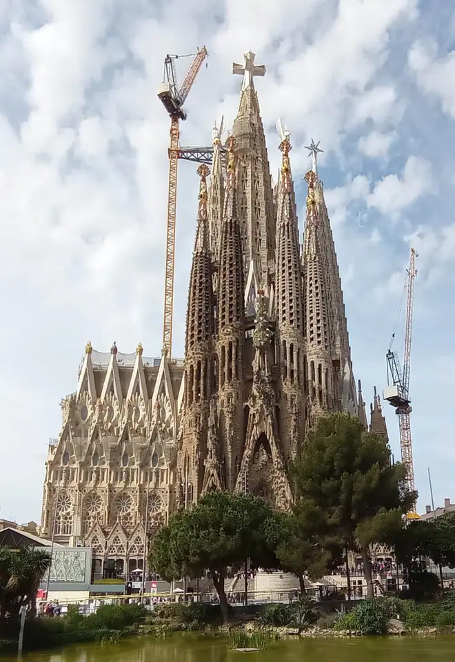 The Sagrada Família in May 2026, with the completed central tower.