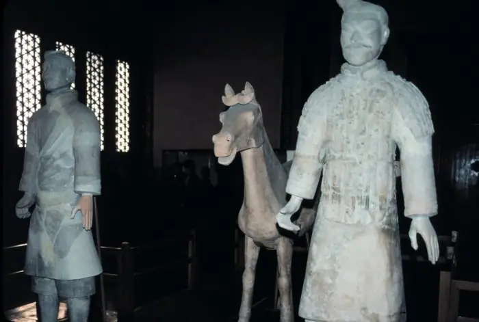 Restored warriors and a horse on display in autumn 1979, the year the Pit 1 museum opened.