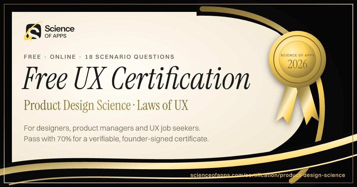 A Science of Apps certificate: ivory paper, black and gold bands and a gold medal