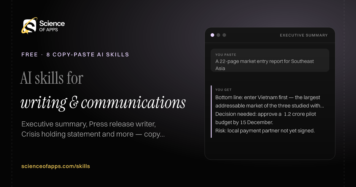 8 free AI skills for writing & communications, with an example from Executive summary