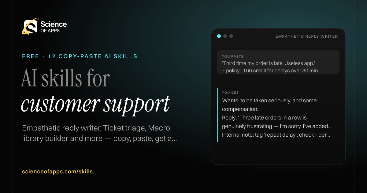 12 free AI skills for customer support, with an example from Empathetic reply writer