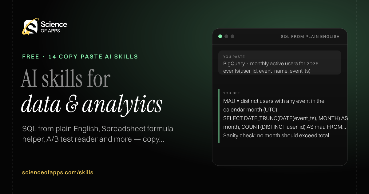 14 free AI skills for data & analytics, with an example from SQL from plain English
