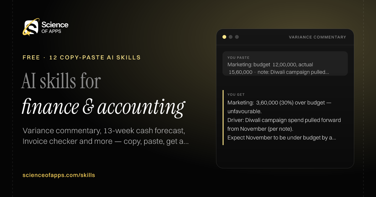 12 free AI skills for finance & accounting, with an example from Variance commentary