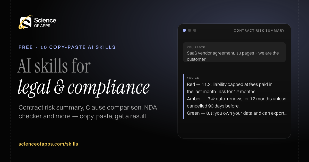 10 free AI skills for legal & compliance, with an example from Contract risk summary
