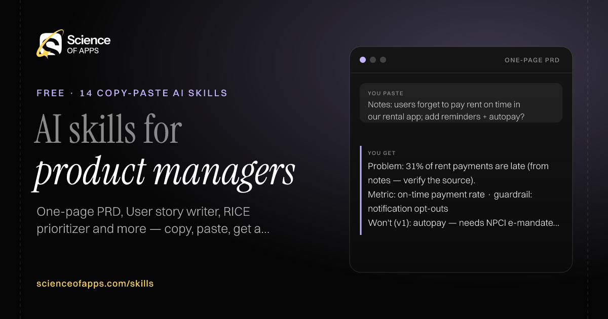 14 free AI skills for product management, with an example from One-page PRD