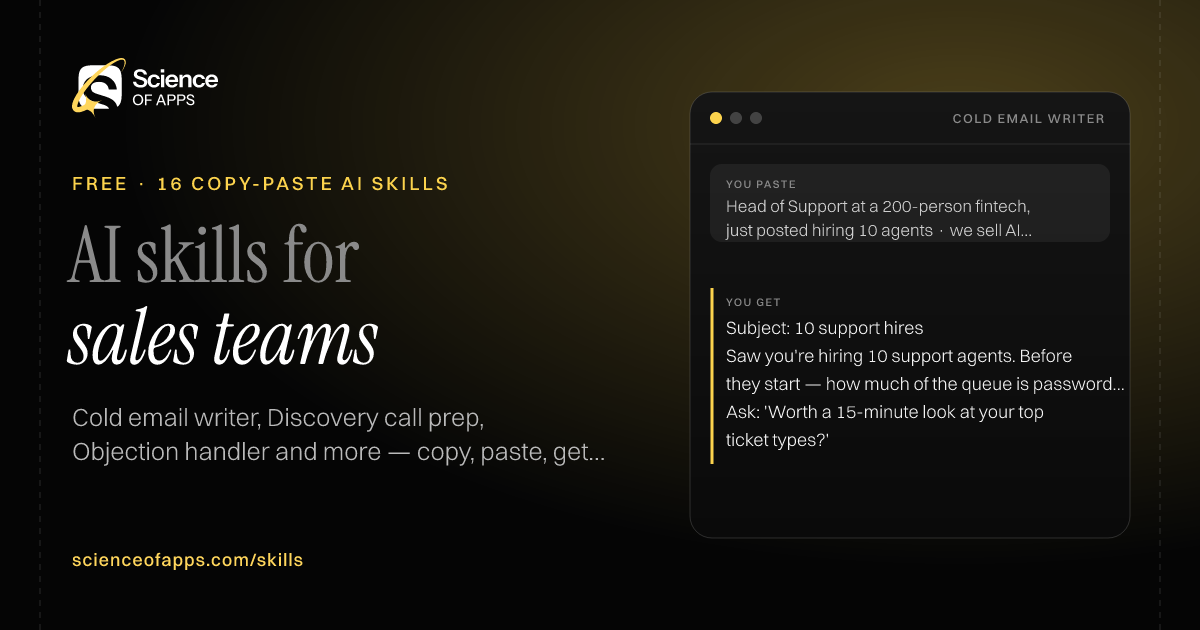 16 free AI skills for sales, with an example from Cold email writer