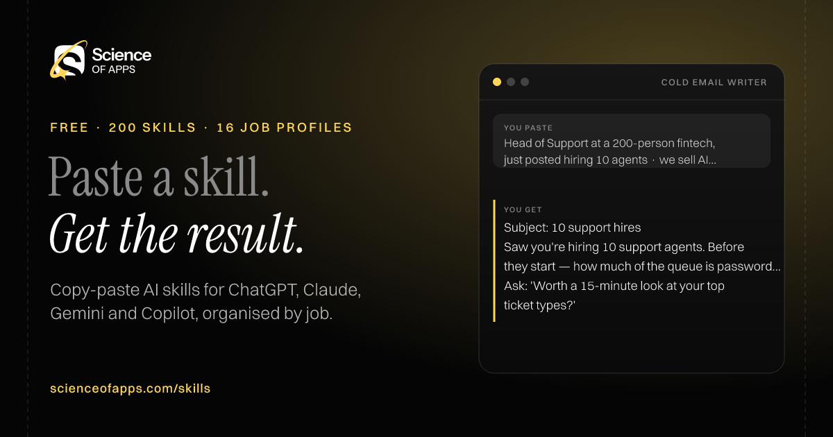 An AI skill in action: the Cold email writer skill pasted into an AI assistant, with the input and the email it writes